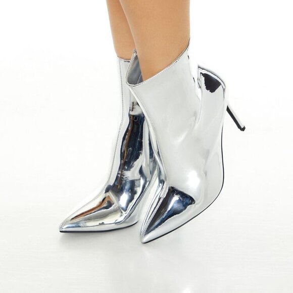 Women Go-Go Disco Glam Western Pointed Toe Stiletto Heel Boot Silver Metallic 8 - Picture 2 of 14
